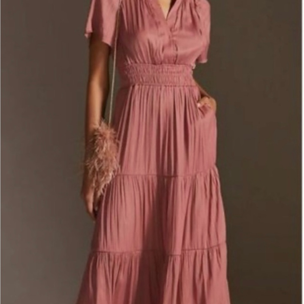 GUC Anthropologie Dusty Rose Tiered Maxi Dress